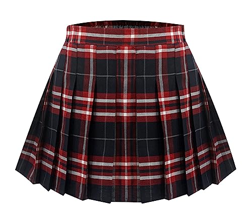 Mädchen Uniform Rock Faltenrock mit Innenhose Tennisrock Kariert Rock Kurz A-Linie Größe L 140-150 von Happy Cherry