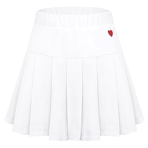 Mädchen Uniform Rock Schuluniform Kinder Tennisrock mit Innenhose Sportrock Plissee Rock Baumwolle Weiß Größe 130(120-128) von Happy Cherry