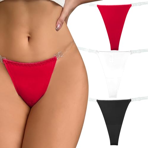 Nahtlose Cheeky Strings für Frauen Weiche Elastische niedrige Taille Slips Klare Spaghettiträger Leichte Strecken Basic Höschen 2-Pack Schwarz Weiß Rot M von Happy Cherry