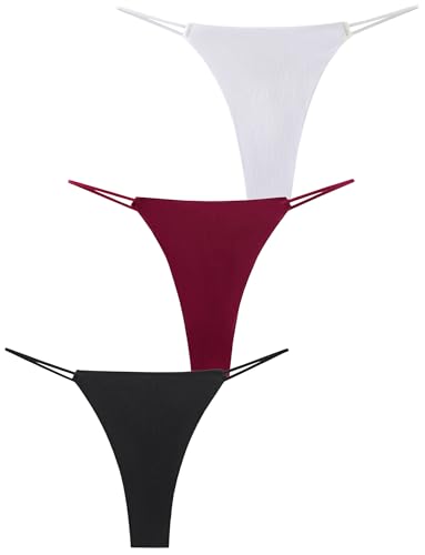Nahtlose Hautgefühl Cheeky Strings für Frauen Weiche Elastische Niedrige Taille Slips Ultra Dünne Schnur Leichte Strecken Basic Höschen 3-Pack Schwarz Weiß Rot XL von Happy Cherry