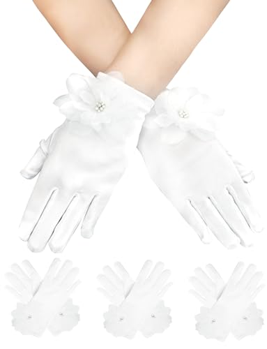 Spitze Bowknot Kurze Kinder Handschuhe Floral Tüll Handschuhe Handgelenk Manschetten Volle Finger Handschuhe Dünne Halloween Thema Party Handschuhe 3 Paare von Happy Cherry