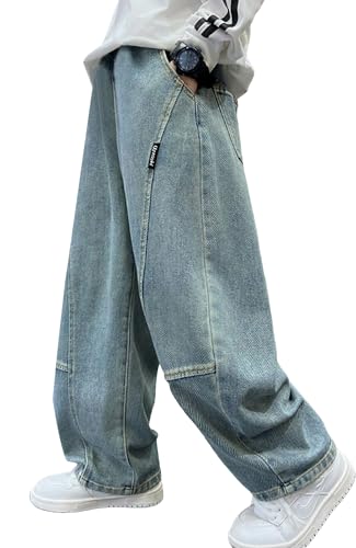 Weite Jungenjeans Loose Fit Baumwoll Joggerjeans Streetwear Mit Elastischem Bund Multipockets Für Tägliche Outfits Blau 150 von Happy Cherry