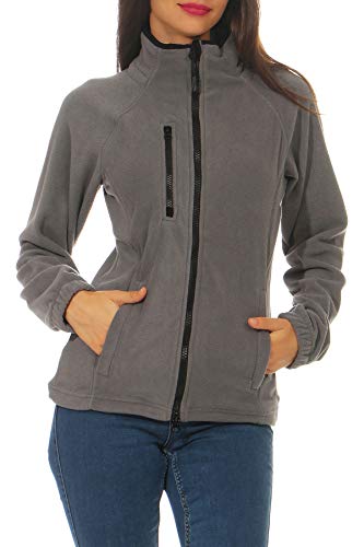 Happy Clothing Damen Fleecejacke Microfleece Outdoor-Jacke ohne Kapuze mit Kragen Dunkelblau Schwarz S M L, Größe:L, Farbe:Anthrazit von Happy Clothing