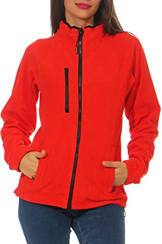 Happy Clothing Damen Fleecejacke Microfleece Outdoor-Jacke ohne Kapuze mit Kragen Dunkelblau Schwarz S M L, Größe:L, Farbe:Rot von Happy Clothing