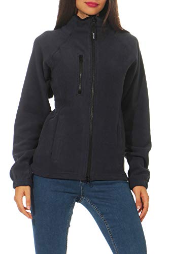 Happy Clothing Damen Fleecejacke Microfleece Outdoor-Jacke ohne Kapuze mit Kragen Dunkelblau Schwarz S M L, Größe:M, Farbe:Dunkelblau von Happy Clothing