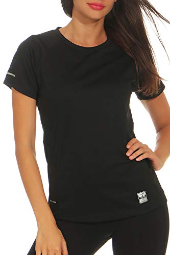 Happy Clothing Damen Sport T-Shirt Kurzarm Trikot Sommer Funktionsshirt Fitness Top, Größe:L, Farbe:Schwarz von Happy Clothing