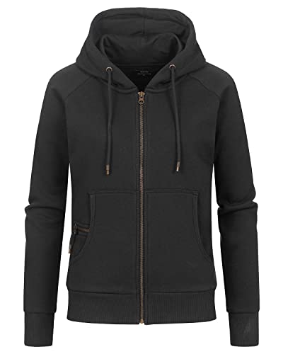 Happy Clothing Damen Sweatjacke mit Kapuze Zip Hoodie Kapuzenjacke Basic Einfarbig S M L, Größe:XS, Farbe:Schwarz von Happy Clothing