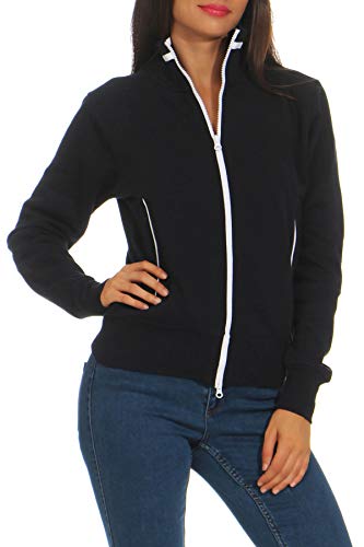 Happy Clothing Damen Sweatjacke mit Reißverschluss und Kragen ohne Kapuze im sportlichen Design, Elegante Jacke aus Baumwolle für Sport und Freizeit, Größe:XL, Farbe:Dunkelblau von Happy Clothing