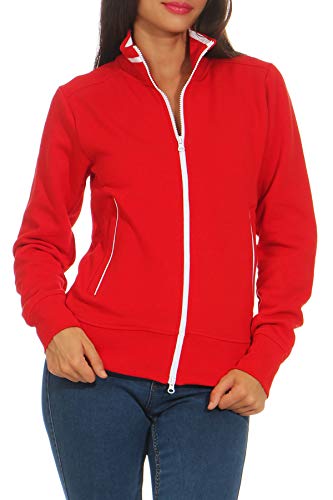 Happy Clothing Damen Sweatjacke mit Reißverschluss und Kragen ohne Kapuze im sportlichen Design, Elegante Jacke aus Baumwolle für Sport und Freizeit, Größe:M, Farbe:Rot von Happy Clothing