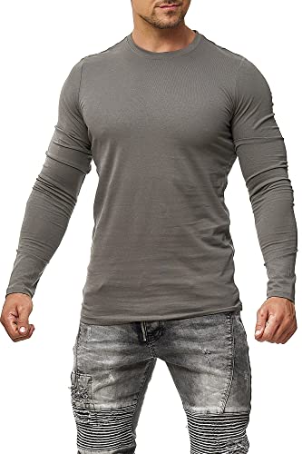 Happy Clothing Herren Langarmshirt Longsleeve T-Shirt Rundhals Top S M L XL 2XL 3XL, Größe:3XL, Farbe:Anthrazit von Happy Clothing