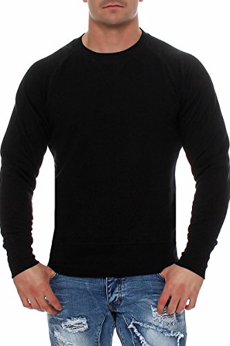 Happy Clothing Herren Pullover Sweatshirt Langarm Pulli ohne Kapuze S M L XL 2XL 3XL, Größe:L, Farbe:Schwarz von Happy Clothing