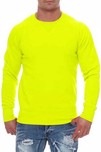 Happy Clothing Herren Sweatshirt ohne Kapuze Neongelb in Größe M – Langarm Pullover mit Rundhalsausschnitt aus Baumwollmix - Regular Fit, pflegeleicht – ideal für Alltag, Sport und Arbeit von Happy Clothing