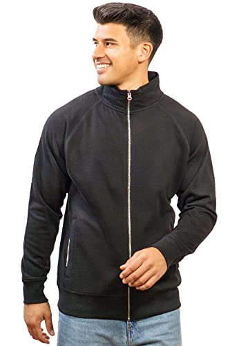 Herren Sweatjacke ohne Kapuze Zip-Jacke Reißverschluss mit Kragen, Größe:M, Farbe:Schwarz von Happy Clothing