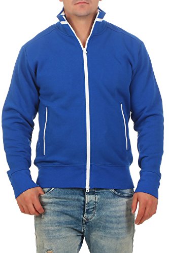 Happy Clothing Herren Sweatjacke sportlich ohne Kapuze - gestreifte Trainingsjacke - Sweatshirtjacke - Zip-Jacke Reißverschluss mit Kragen, Größe:XXL, Farbe:Blau von Happy Clothing