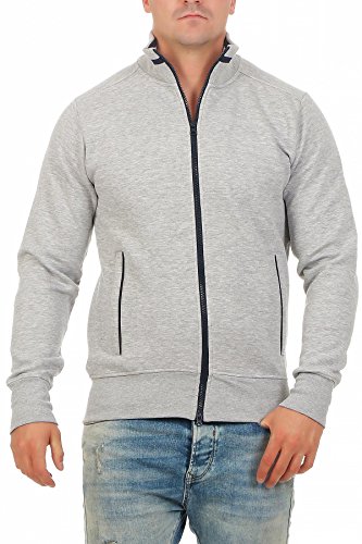 Happy Clothing Herren Sweatjacke sportlich ohne Kapuze - gestreifte Trainingsjacke - Sweatshirtjacke - Zip-Jacke Reißverschluss mit Kragen, Größe:4XL, Farbe:Grau meliert von Happy Clothing