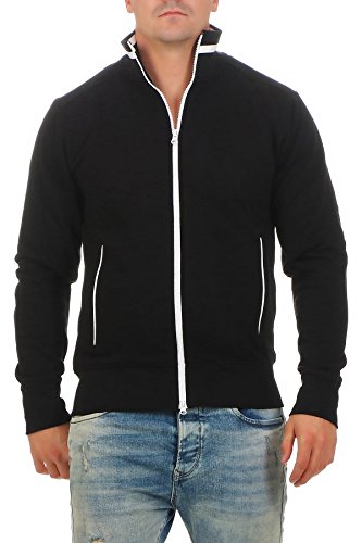 Happy Clothing Herren Sweatjacke sportlich ohne Kapuze - gestreifte Trainingsjacke - Sweatshirtjacke - Zip-Jacke Reißverschluss mit Kragen, Größe:4XL, Farbe:Schwarz von Happy Clothing