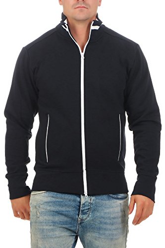 Happy Clothing Herren Sweatjacke sportlich ohne Kapuze - gestreifte Trainingsjacke - Sweatshirtjacke - Zip-Jacke Reißverschluss mit Kragen, Größe:5XL, Farbe:Dunkelblau von Happy Clothing