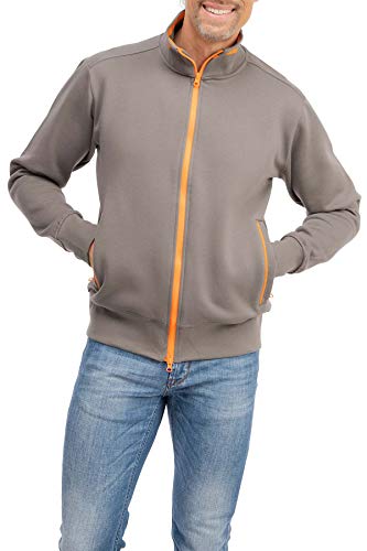 Happy Clothing Herren Sweatjacke sportlich ohne Kapuze - gestreifte Trainingsjacke - Sweatshirtjacke - Zip-Jacke Reißverschluss mit Kragen, Größe:L, Farbe:Anthrazit von Happy Clothing