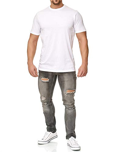 Herren T-Shirt mit guter Passform, Rundhals Tshirt auch in Große Größen, Größe:4XL, Farbe:Weiß von Happy Clothing