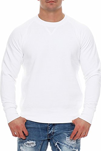 Happy Clothing Herren Pullover Sweatshirt Langarm Pulli ohne Kapuze S M L XL 2XL 3XL, Größe:M, Farbe:Weiß von Happy Clothing