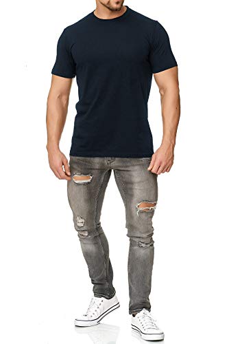 Herren T-Shirt mit guter Passform, Rundhals Tshirt auch in Große Größen, Größe:4XL, Farbe:Dunkelblau von Happy Clothing