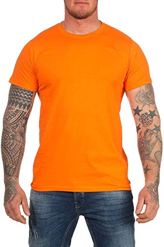 Herren T-Shirt mit guter Passform, Rundhals Tshirt auch in Große Größen, Größe:XL, Farbe:Orange von Happy Clothing