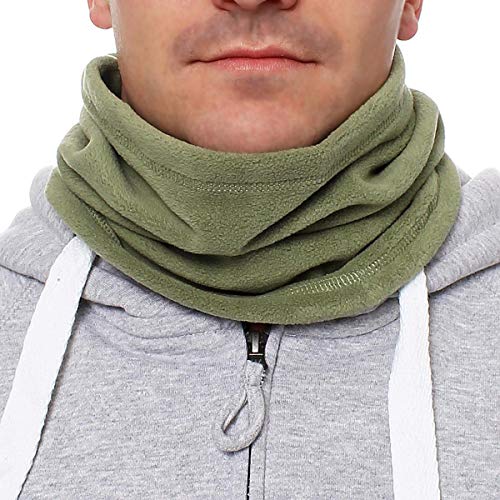 Herren Schlauchschal aus Fleece mit Kordel, einfarbiger Fleeceschal für Damen und Herren, Farbe Schwarz, Dunkelblau, Grün, Weiß, Grau und Orange, Größe:Einheitsgröße, Farbe:Militär-Grün von Happy Clothing