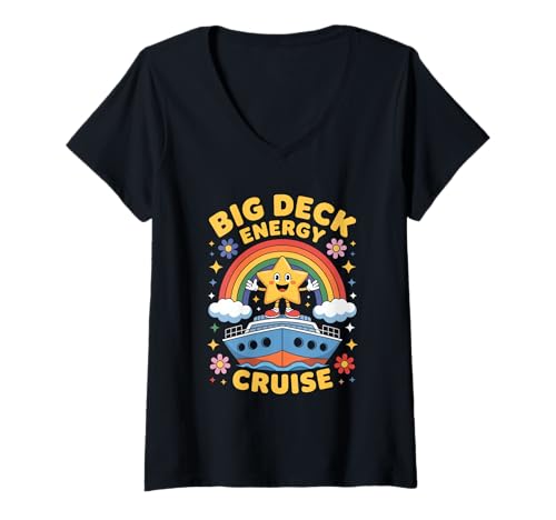 Damen Big Deck Energy Shirt Cruise T-Shirt mit V-Ausschnitt Damen Big Deck Energy Shirt Cruise T-Shirt mit V-Ausschnitt von Happy Cruising Star Vibes