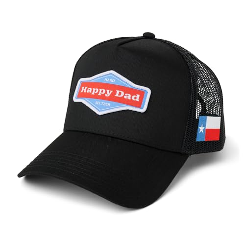 Happy Dad Trucker-Mütze, Trendige Herren-Hüte mit atmungsaktiver Netzrückseite, Schnappverschluss, Geburtstagsgeschenke, Snapback-Kappe, Texas Black, Einheitsgre von Happy Dad Hard Seltzer