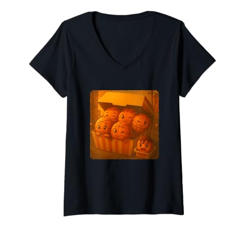 Damen Basketball Cute Kawaii Funny Fast Food T-Shirt mit V-Ausschnitt Damen Basketball Cute Kawaii Funny Fast Food T-Shirt mit V-Ausschnitt von Happy Delicious Sweet Playful Charming Humor