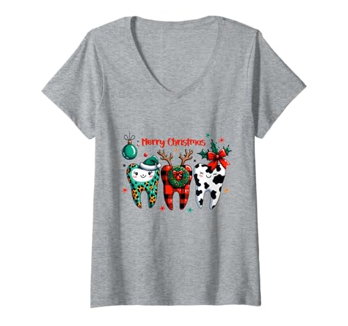 Damen Festive Dental Team Christmas Hygienist Assistent T-Shirt mit V-Ausschnitt Damen Festive Dental Team Christmas Hygienist Assistent T-Shirt mit V-Ausschnitt von Happy Dental Designs