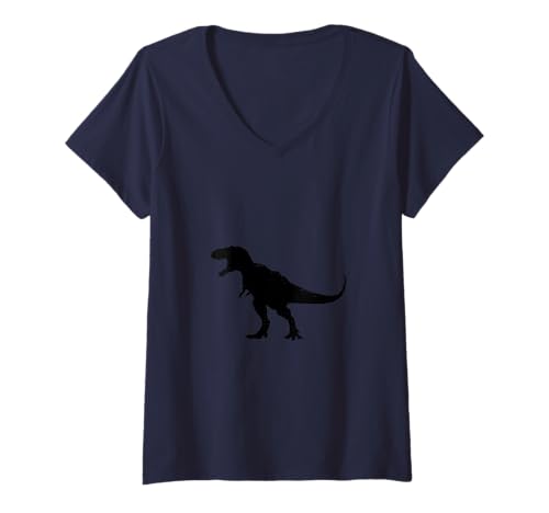 Damen T-Rex Cartoon Dinosaurier Design T-Shirt mit V-Ausschnitt Damen T-Rex Cartoon Dinosaurier Design T-Shirt mit V-Ausschnitt von Happy Dino Adventure Art