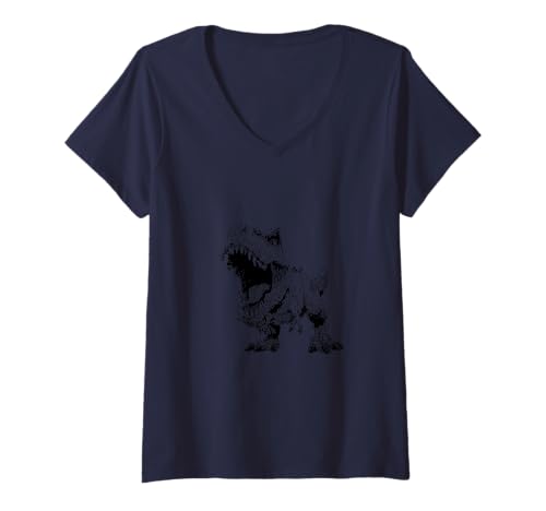 Damen T-Rex Fun Cartoon Dinosaurier T-Shirt mit V-Ausschnitt Damen T-Rex Fun Cartoon Dinosaurier T-Shirt mit V-Ausschnitt von Happy Dino Adventure Art