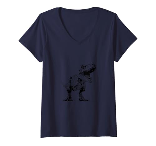 Damen T-Rex Fun Cartoon Dinosaurier T-Shirt mit V-Ausschnitt Damen T-Rex Fun Cartoon Dinosaurier T-Shirt mit V-Ausschnitt von Happy Dino Adventure Art