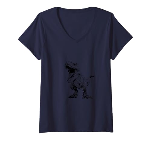 Damen T-Rex Niedliches Dinosaurier-Kunstwerk T-Shirt mit V-Ausschnitt Damen T-Rex Niedliches Dinosaurier-Kunstwerk T-Shirt mit V-Ausschnitt von Happy Dino Adventure Art