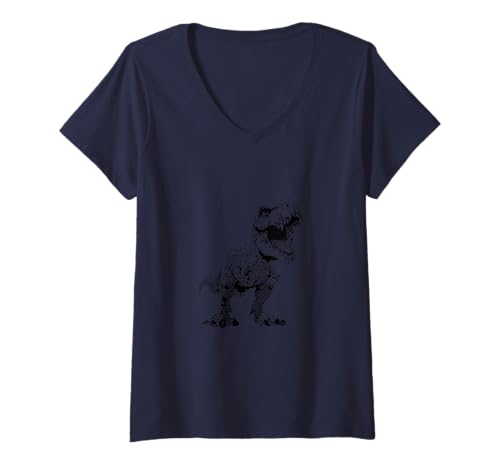 Damen T-Rex Niedliches Dinosaurier-Kunstwerk T-Shirt mit V-Ausschnitt Damen T-Rex Niedliches Dinosaurier-Kunstwerk T-Shirt mit V-Ausschnitt von Happy Dino Adventure Art