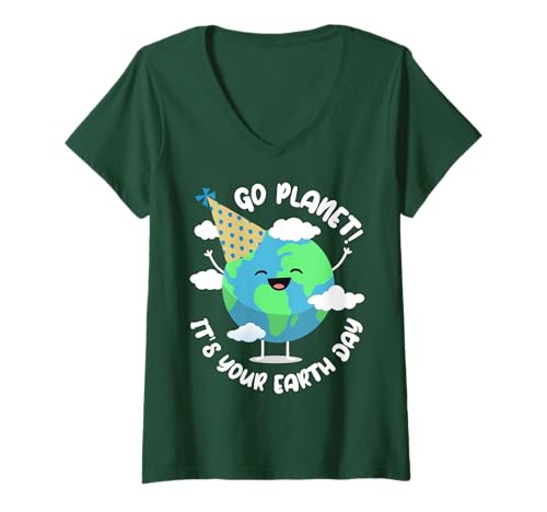 Damen Kids Cute Earth Day Go Planet It's Your Earth Day Kleinkind Junge T-Shirt mit V-Ausschnitt Damen Kids Cute Earth Day Go Planet It's Your Earth Day Kleinkind Junge T-Shirt mit V-Ausschnitt von Happy Earth Day 2023 Gift Kids Toddlers Boys Girls