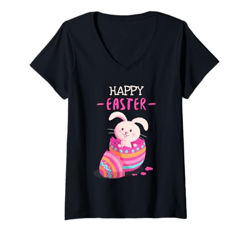 Damen Ostern Frauen Outfit Ostern Shirts für Frauen Bunny Ostern T-Shirt mit V-Ausschnitt Damen Ostern Frauen Outfit Ostern Shirts für Frauen Bunny Ostern T-Shirt mit V-Ausschnitt von Frohe Osterhase Osteroutfits