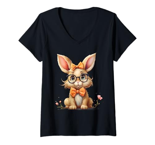 Damen Happy Easter Süßes Hasenmotiv Ostereier mit Hasenmotiv T-Shirt mit V-Ausschnitt Damen Happy Easter Süßes Hasenmotiv Ostereier mit Hasenmotiv T-Shirt mit V-Ausschnitt von Happy Easter Day Celebration