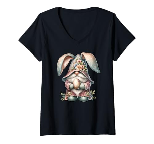 Damen Easter GNOME Rabbit Decor with Spring Flowers for Bunny Mom T-Shirt mit V-Ausschnitt Damen Easter GNOME Rabbit Decor with Spring Flowers for Bunny Mom T-Shirt mit V-Ausschnitt von Happy Easter Gnome Gifts For Women And Girls Stuff