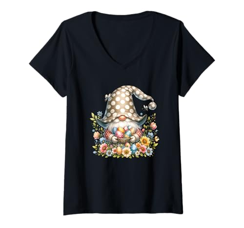Damen Floral GNOME Easter Flowers Graphic with Cute Butterflies T-Shirt mit V-Ausschnitt Damen Floral GNOME Easter Flowers Graphic with Cute Butterflies T-Shirt mit V-Ausschnitt von Happy Easter Gnome Gifts For Women And Girls Stuff