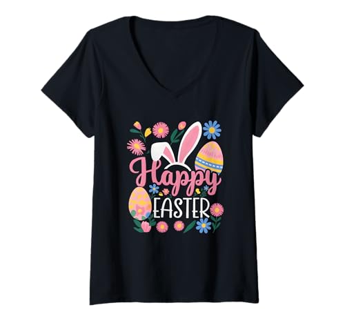 Damen Happy Easter Egg Bunny Gifts For Kids Women Men or Toddler T-Shirt mit V-Ausschnitt Damen Happy Easter Egg Bunny Gifts For Kids Women Men or Toddler T-Shirt mit V-Ausschnitt von Happy Easter Shirt Gifts