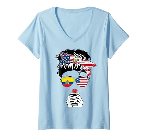 Damen Ecuadorianische amerikanische Kaffeemama, Mädchen, Schwester, Tante, Ecuador, US-Flagge T-Shirt mit V-Ausschnitt Damen Ecuadorianische amerikanische Kaffeemama, Mädchen, Schwester, Tante, Ecuador, US-Flagge T-Shirt mit V-Ausschnitt von Happy Ecuador America Day Ecuadorian American Tee