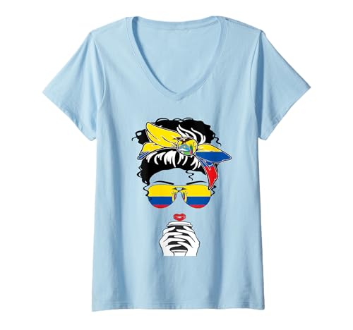 Damen Coole Ecuadorianische Kaffeetasse Mama Mama Mädchen Tante Ecuador Flagge Druck T-Shirt mit V-Ausschnitt Damen Coole Ecuadorianische Kaffeetasse Mama Mama Mädchen Tante Ecuador Flagge Druck T-Shirt mit V-Ausschnitt von Happy Ecuador Independence Day Proud Ecuadorian