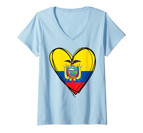 Damen I Heart Quito und Ecuador Flagge Herz Design Ecuadorian Pride T-Shirt mit V-Ausschnitt Damen I Heart Quito und Ecuador Flagge Herz Design Ecuadorian Pride T-Shirt mit V-Ausschnitt von Happy Ecuador Independence Day Proud Ecuadorian