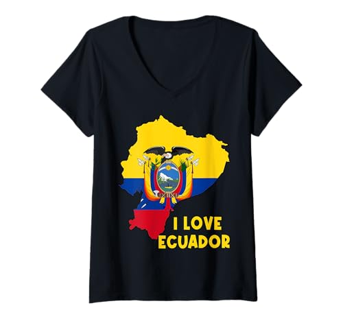 Damen I Love Quito Hello Ecuador Karte Flagge Stolz Ecuadorian Dad Mom T-Shirt mit V-Ausschnitt Damen I Love Quito Hello Ecuador Karte Flagge Stolz Ecuadorian Dad Mom T-Shirt mit V-Ausschnitt von Happy Ecuador Independence Day Proud Ecuadorian
