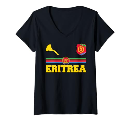 Damen Eritrea Flagge Eritrea Karte Liebe Eritrea Stolz Eritrean T-Shirt mit V-Ausschnitt Damen Eritrea Flagge Eritrea Karte Liebe Eritrea Stolz Eritrean T-Shirt mit V-Ausschnitt von Happy Eritrea Independence Eritrean Flag Africa