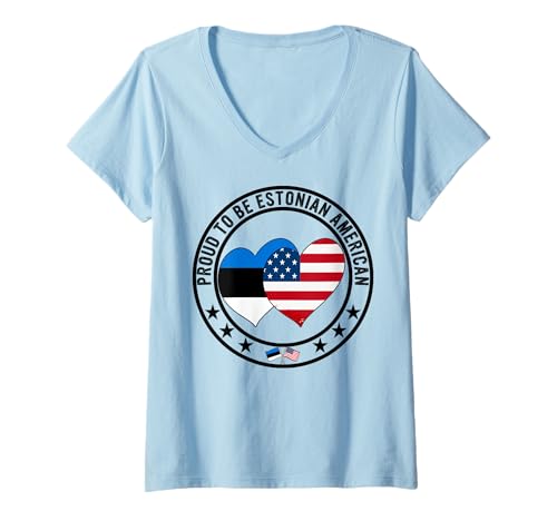 Damen Stolz darauf, Estonian American Pride zu sein Ich liebe USA Ich liebe Estland T-Shirt mit V-Ausschnitt Damen Stolz darauf, Estonian American Pride zu sein Ich liebe USA Ich liebe Estland T-Shirt mit V-Ausschnitt von Happy Estonia America Day Estonian American Pride