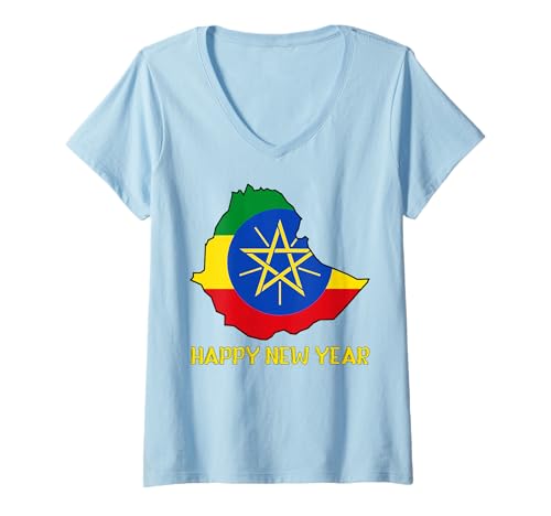 Damen Äthiopische Neujahrskarte Äthiopien Karte Flagge Äthiopien Papa Mama T-Shirt mit V-Ausschnitt Damen Äthiopische Neujahrskarte Äthiopien Karte Flagge Äthiopien Papa Mama T-Shirt mit V-Ausschnitt von Happy Ethiopia National Day Proud To Be Ethiopian