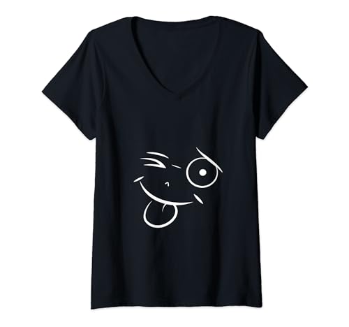 Damen Happy Face T-Shirt mit frecher Zunge T-Shirt mit V-Ausschnitt Damen Happy Face T-Shirt mit frecher Zunge T-Shirt mit V-Ausschnitt von Happy Face Smiling Stick out tongue